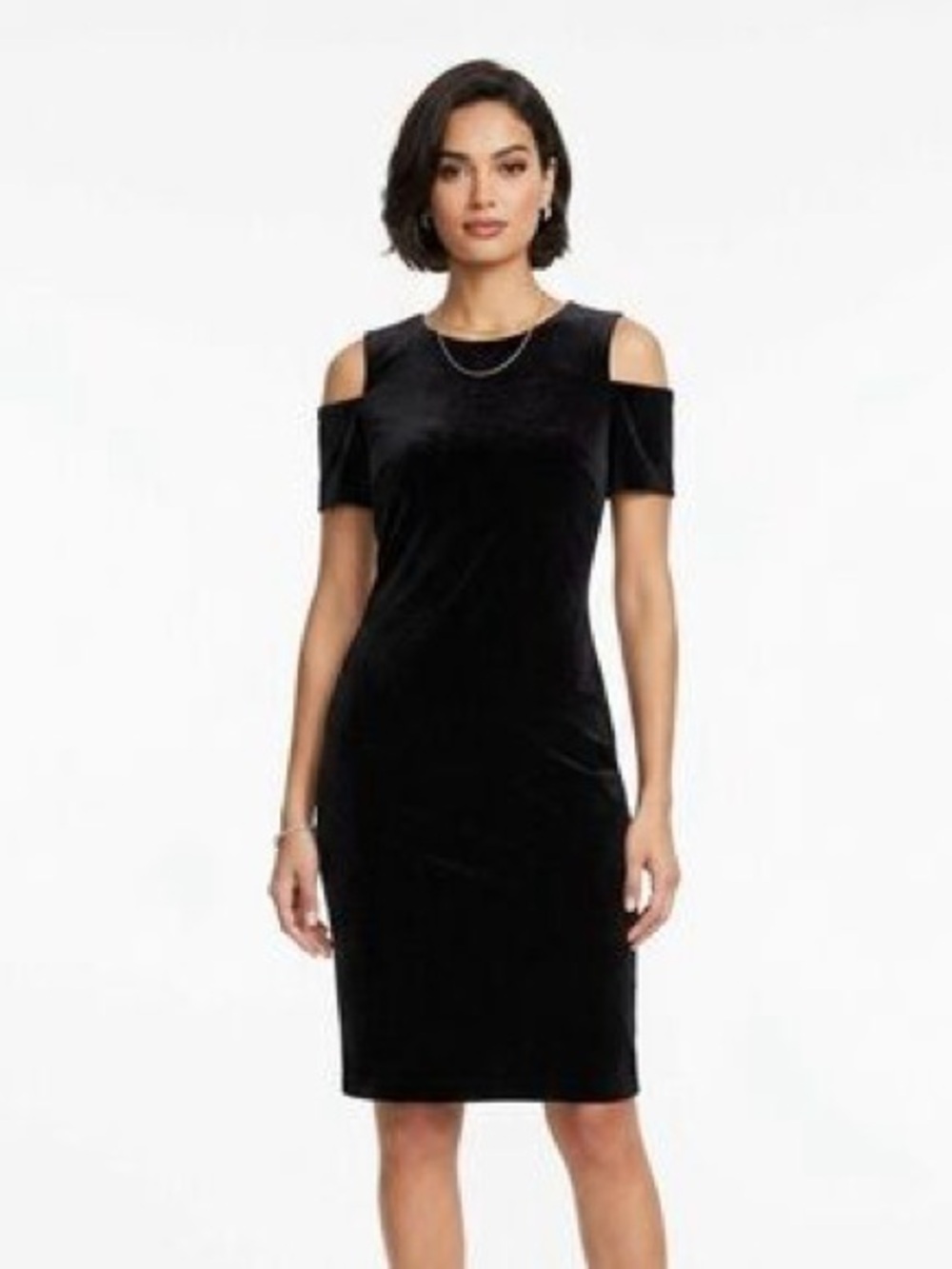 Calvin Klein Black Cold-Shoulder Velvet Sheath Dress